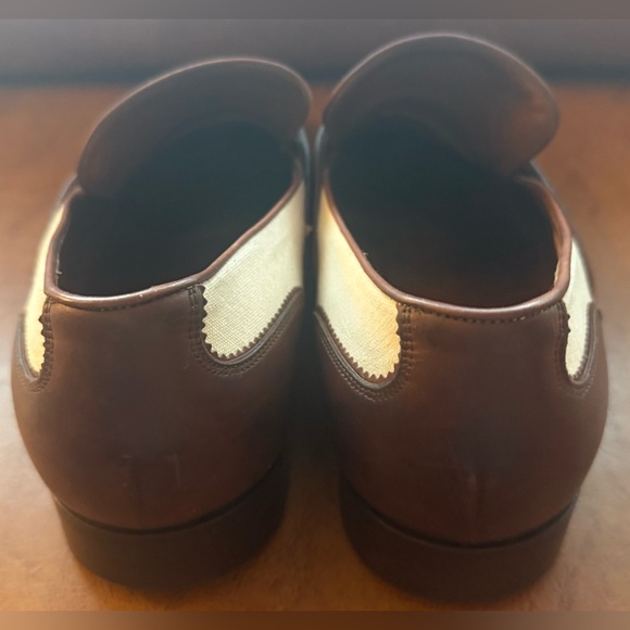 Gucci Men’s Brown & Ivory Leather Web Accent Loafers Size 9.5 — Authentic VGC - Picture 5 of 13